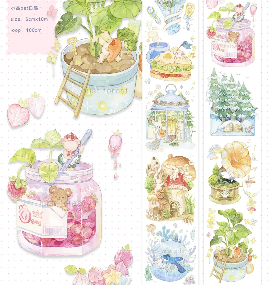 

10m Roll Cuter Bunny House Masking PET Tape Kawaii Animal Sticker Diy Card Making
