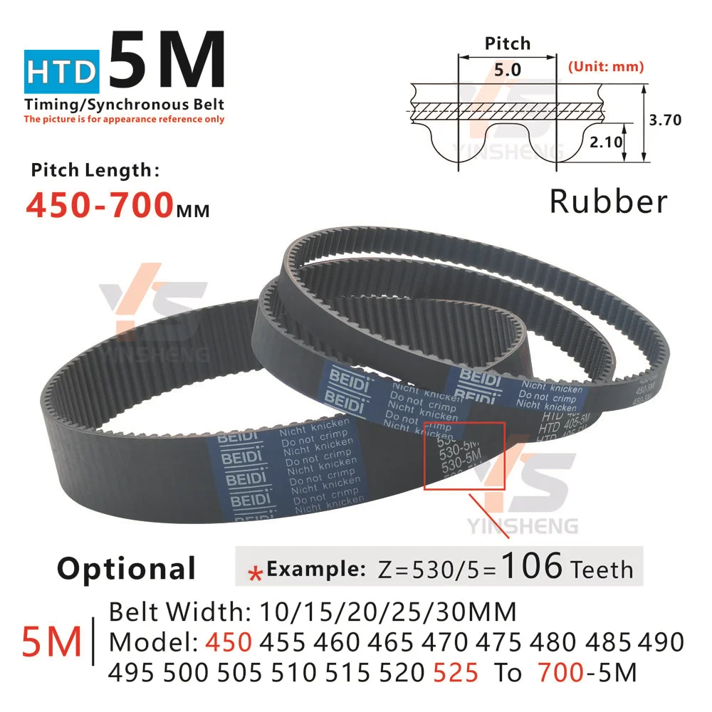 Модель ремня ГРМ HTD5M от 450 до 700-5 м, высокоточный износостойкий резиновый синхронный ремень длиной 5 м для промышленного оборудования