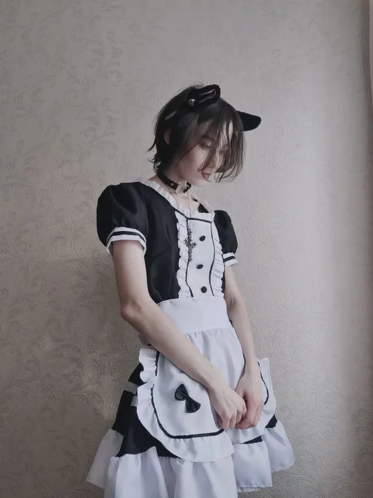 Купи 2022 Japanese Women Maid Outfit Anime Long Dress Black and White Dresses Men Lolita Dress Costume Cosplay Cafe Apron Costume за 469 рублей в магазине AliExpress