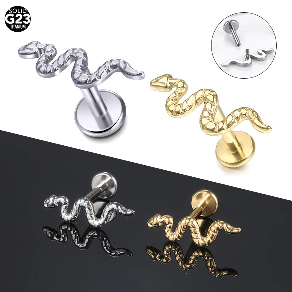 

1PC Titanium Ear Studs Labret Tragus Lip Rings Internal Thread Snake Helix Earring Stud Daith Cartilage Hoop Piercings Jewelry