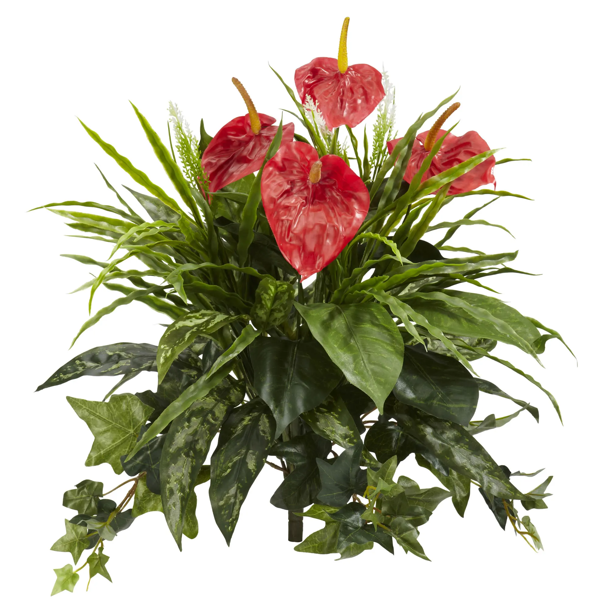 

24" Mixed Green Anthurium Polyester Artificial Plant (Set of 2), Red