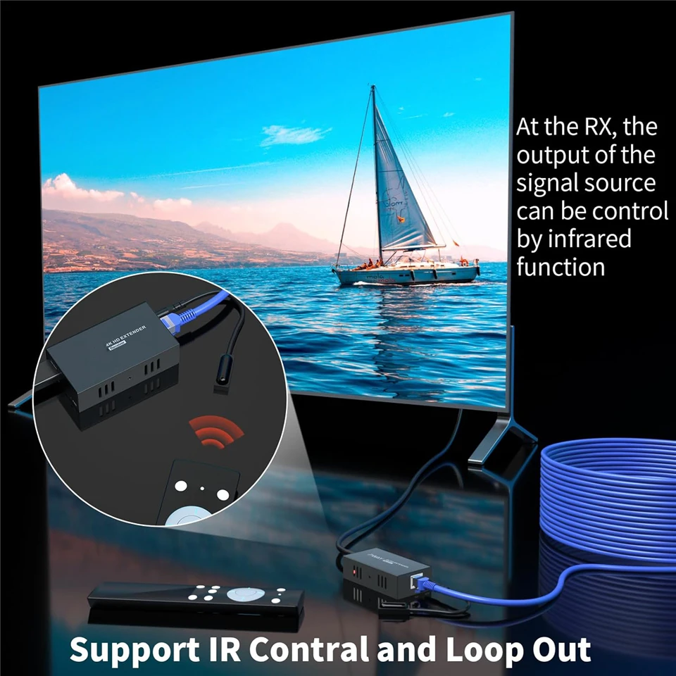 Фото Navceker 4K 60 Гц HDMI Extender Splitter 1x4 3D HDMI RJ45 Extender 60 м Ethernet-передача через CAT5e/6/7 4-канальный 1 контурный выход №5
