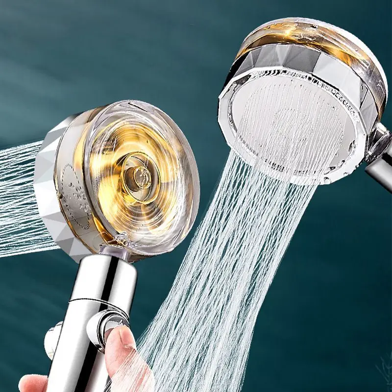 

Rainfall Turbo Fan Shower Head 360 Rotating High Pressure Water Saving Handheld Shower With Small Fan Washable Hand-held Shower