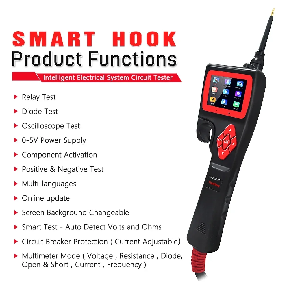 2024 Best TopDiag P200 12 В 24 SMART HOOK Power Probe Автомобильный тестер цепей Реле Тест для