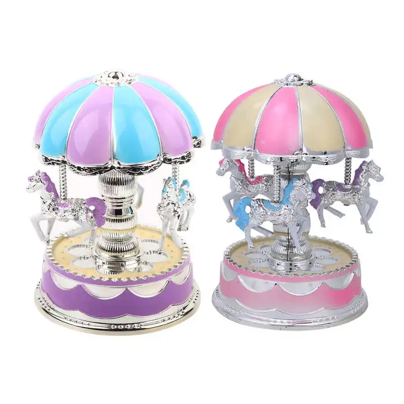 

Children Carousel Music Box Plastic Ornaments Luminous Eight-tone Trojan Music Box Toy for Kids Birthday Gift