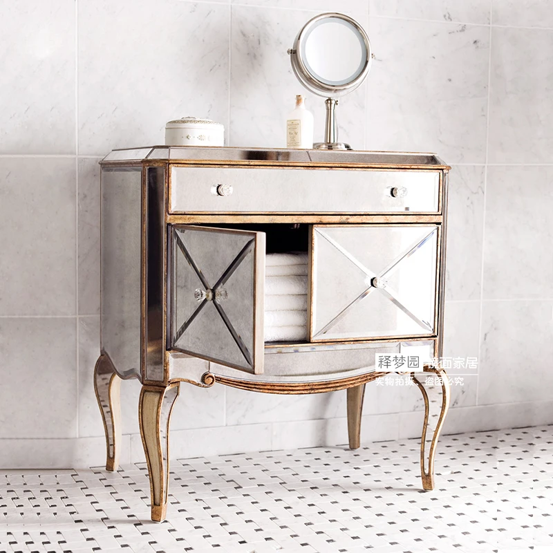 

Shimengyuan Mirror Furniture Bedside Cabinet Storage Cabinet European Style Furniture Neoclassical Postmodern Style F0802