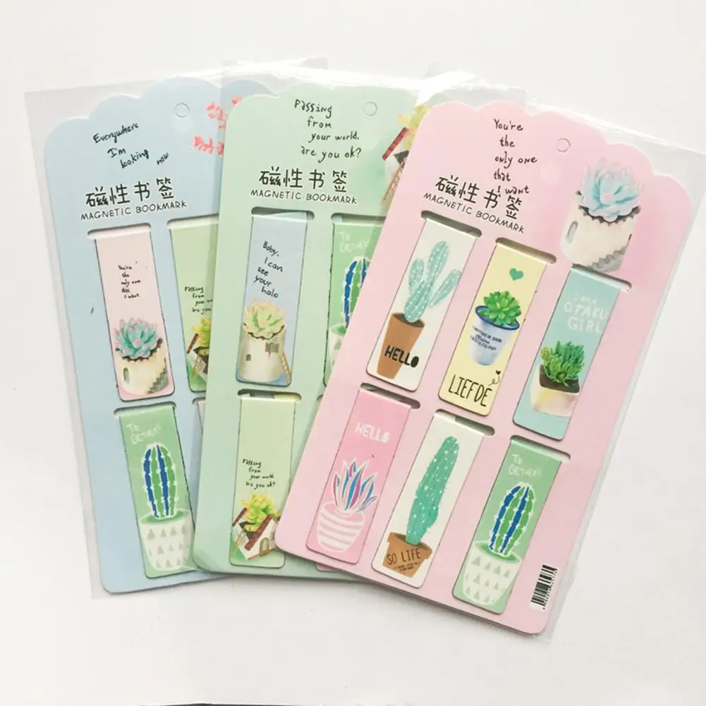 

6Pcs Cactus Plant Magnetic Bookmarks Double-sided Printing Book Marker Clip For Students Teachers Reading Supplies