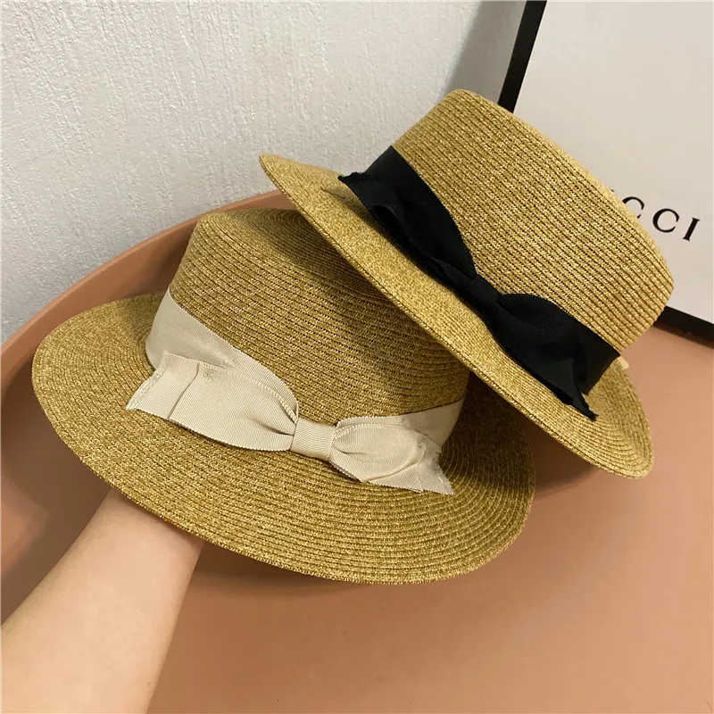 

Xia Female Straw Hat Encryption Fine Grass Fisherman Cap Restoring Ancient Ways Of England Homburg Japanese Contracted Bowknot U