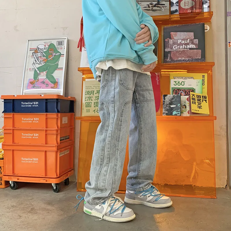 High Street Light Jeans Men's Functional Straight Tube Loose Falling Feeling Thin Trend Retro Hip-hop Wide Leg Dad Pants