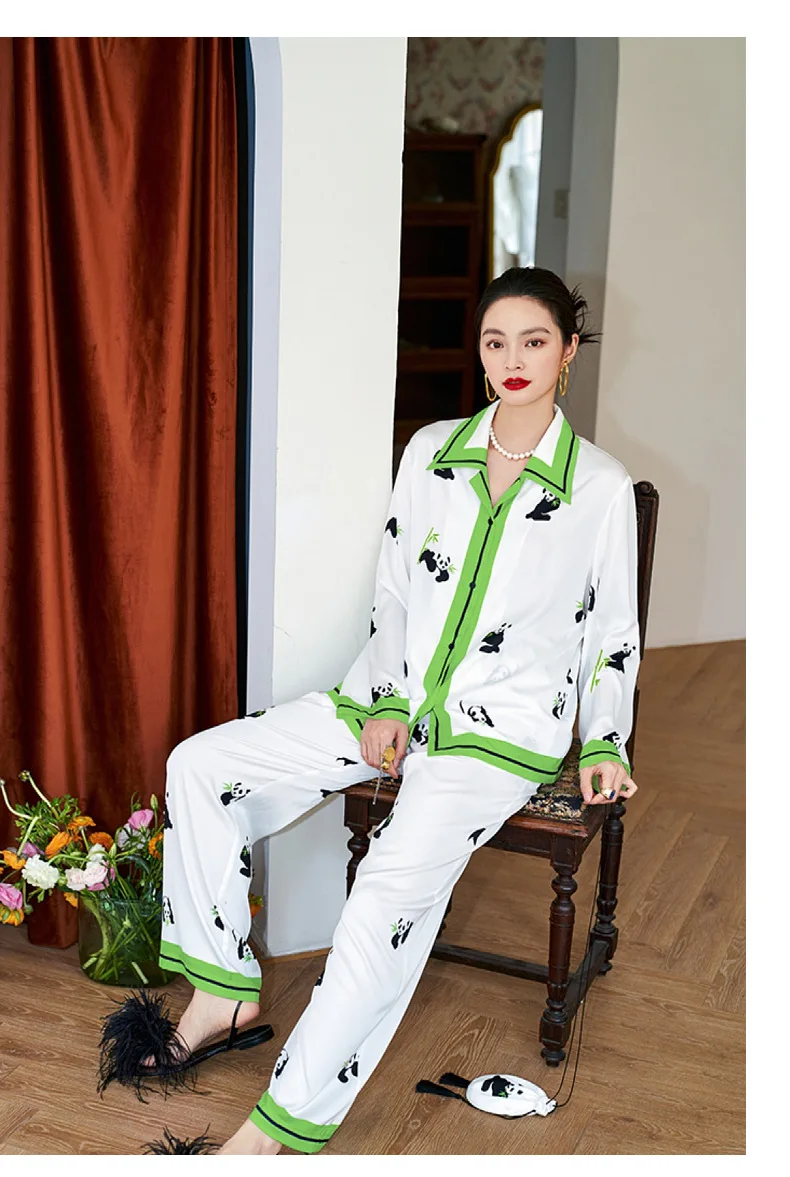 2022 new panda high-end ice silk pajamas women's two-piece suit pajamas for women  женское бельё  pijama perro