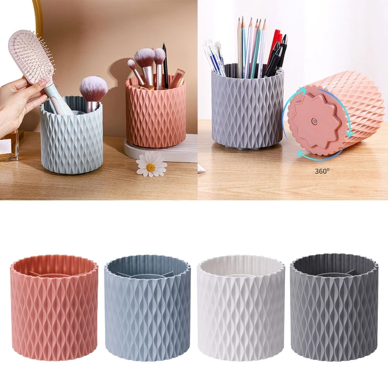 

Makeup Organizer Cosmetic Storage Holder Cylinder Pen Cup 5 Compartments for vanity Table Countertop 360 Rotating or Not