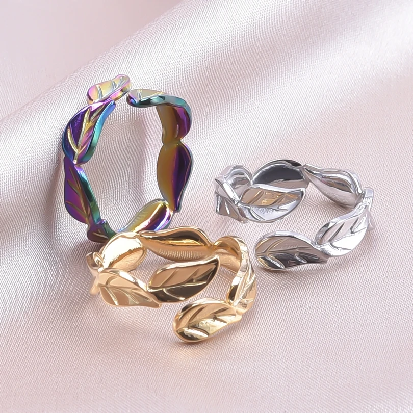 

Vintage Tree Leaf Connect Ring Stainless Steel Butterfly Open Adjustable Ring For Women Exquisite Simple Jewelry Gift Кольцо New