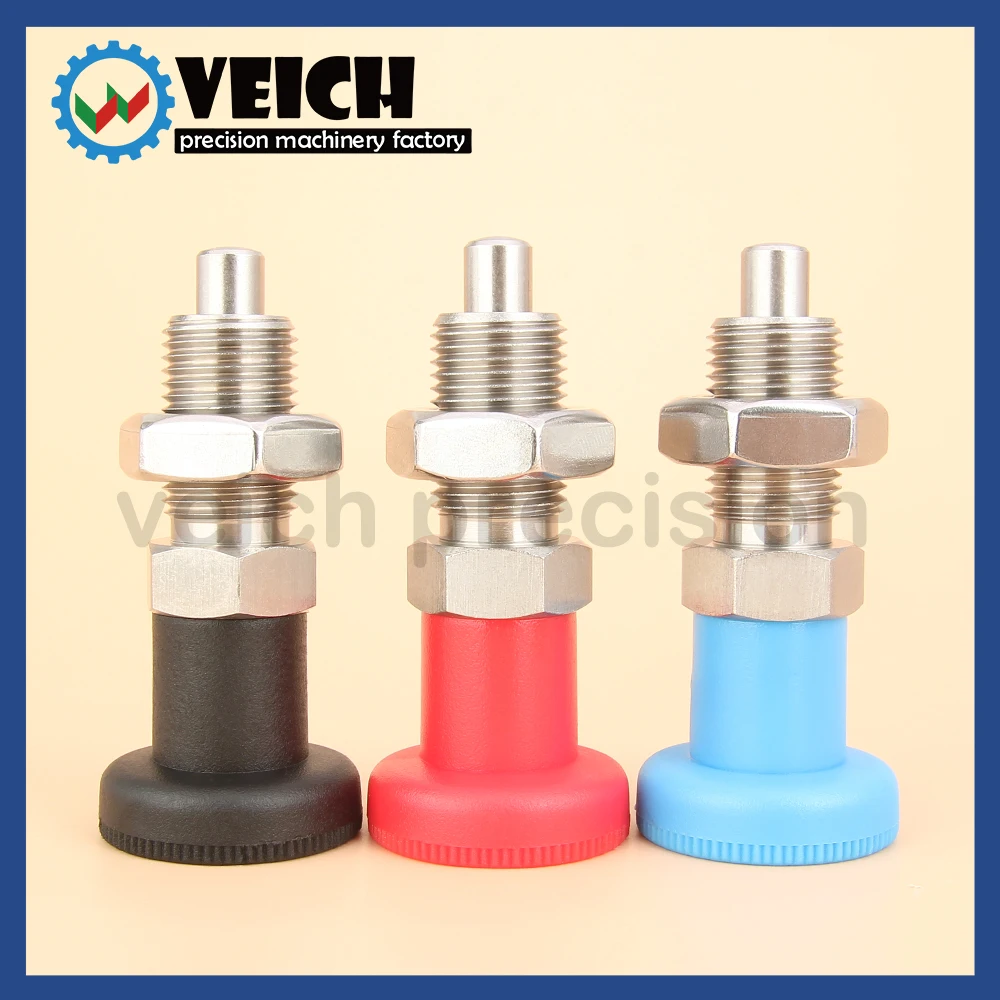 

VCN220-B Red/Blue/Black Plastick Knob Locating Plunger Pins Carbon Steel/Stainless Steel Return Type Threaded Indexing Plungers