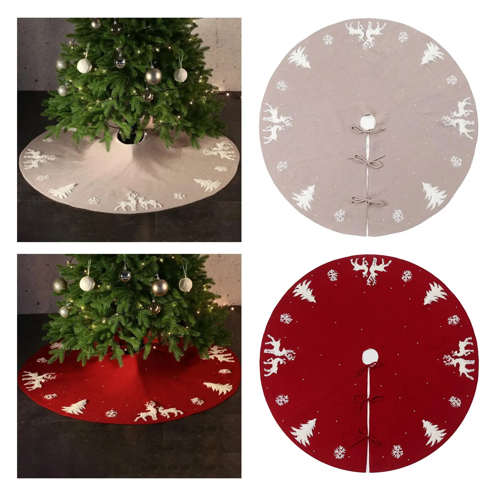 

48inch Christmas Tree Skirt 3D Elk Woolen Thread Ornaments Xmas Party Decors