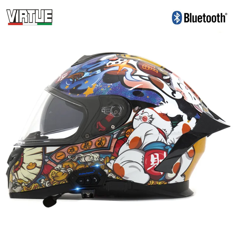 

Мотоциклетный шлем VIRTUE, шлем с большим хвостом и двойными линзами, с Bluetooth, для мужчин и женщин, сертификат 3C