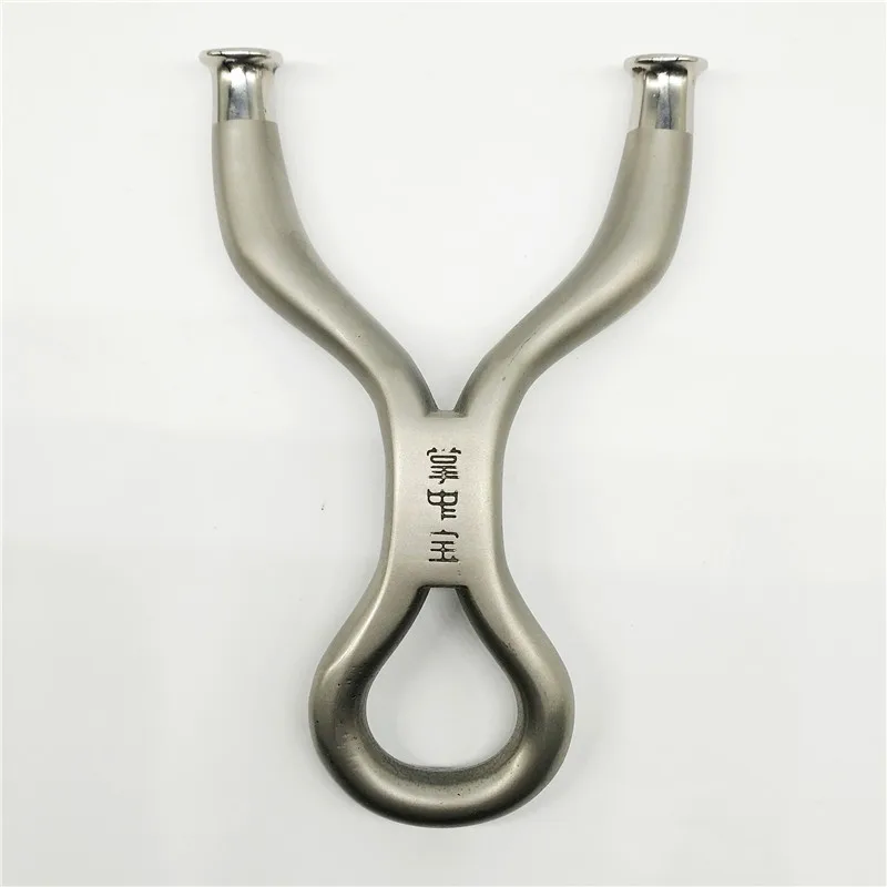 Titanium Steel Recurved Flat Leather Head Over-the-top Slingshot 304 Stainless Cold Bend Outdoor Hunting Catapult Tool |