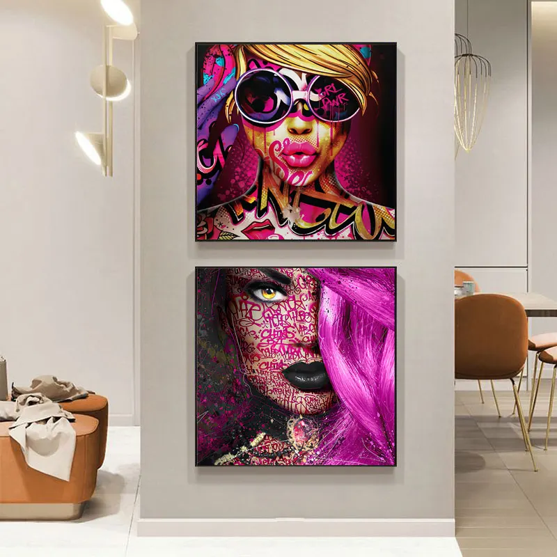 

Портрет женщины лица Поп-Арт холст живопись плакаты и принты граффити уличная Настенная картина для гостиной украшение для дома