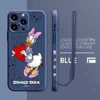 daisy donald duck case for apple iphone 13 12 mini 11 pro max xr xs x liquid silica gel phone capas 8 7 7s plus 6 6s se2022 bags