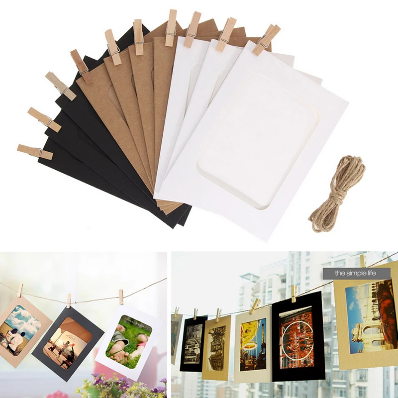 

10PCS/lot DIY Paper Photo Frame Wooden Clip Paper Picture Holder Wall Decoration For Wedding Graduation Party Photo Wall Decor