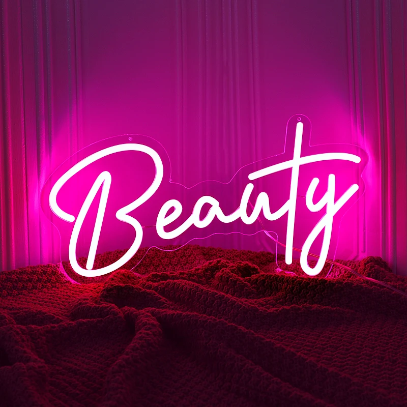 

CHUANGQI Beauty Salon Custom Neon Sign Shop Arcade Art Wall Decor Transpament LED Acrylic Pink Night Lights Bedroom Ornament