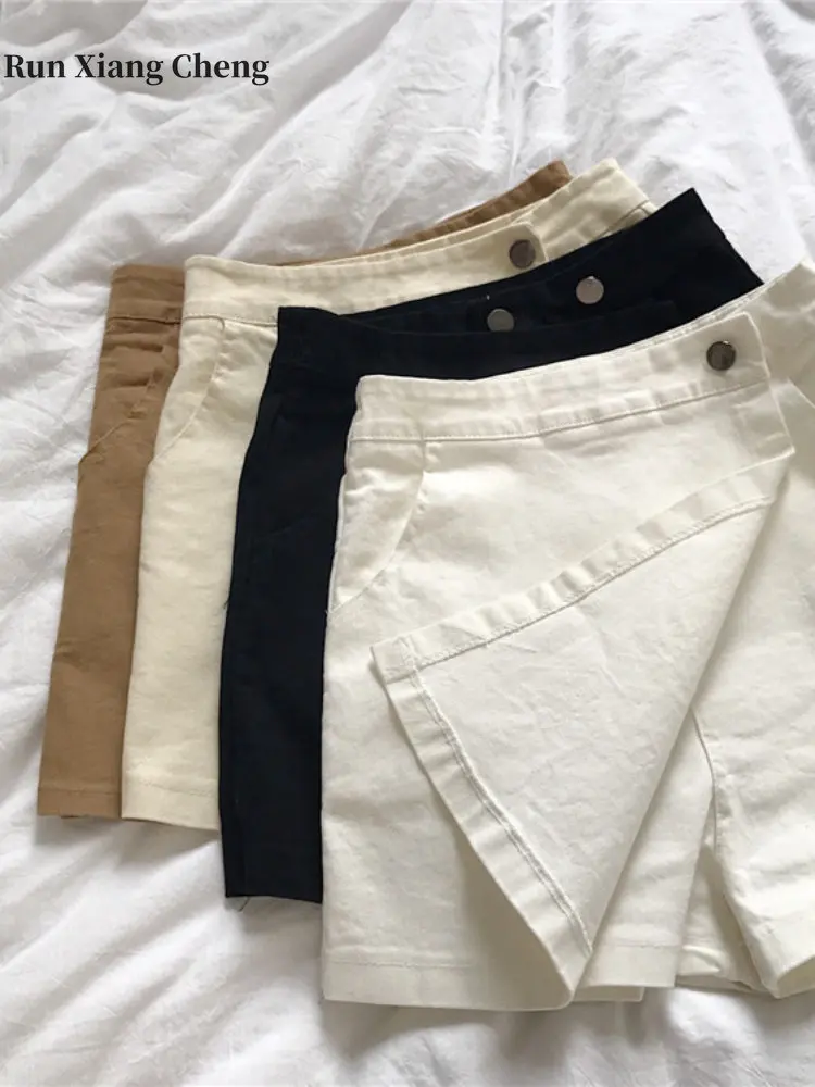 Women's Summer Sport Cotton Short 2023 New Korean Fashion Oversize High Waist Denim Casual A-line Trouser Loose Fit Skirt Shorts