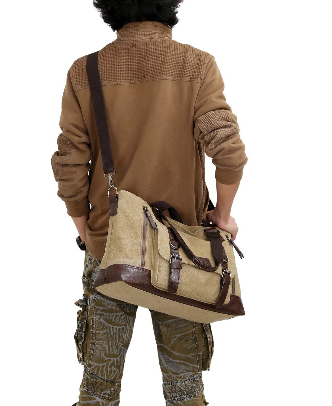 Large Casual Canvas Men Travel Bags Patchwork Leather Luggage Bag  Male Shoulder  Duffel Bags Messenger 1324