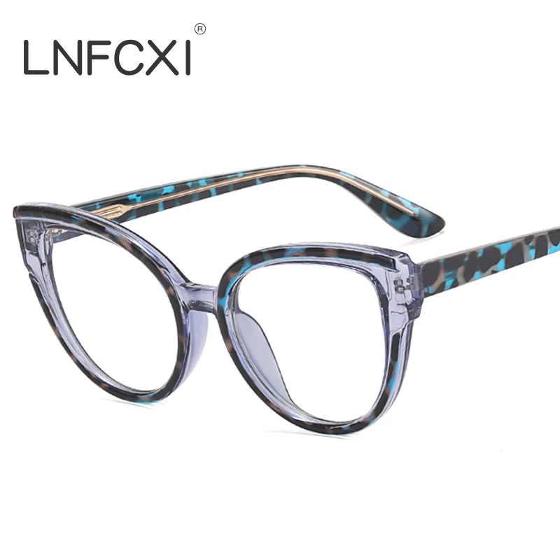 

LNFCXI Retro TR90 Cat Eye Women Glasses Frame Women Men Double Colors Fashion Clear Anti-blue Light Optical Eyeglasses