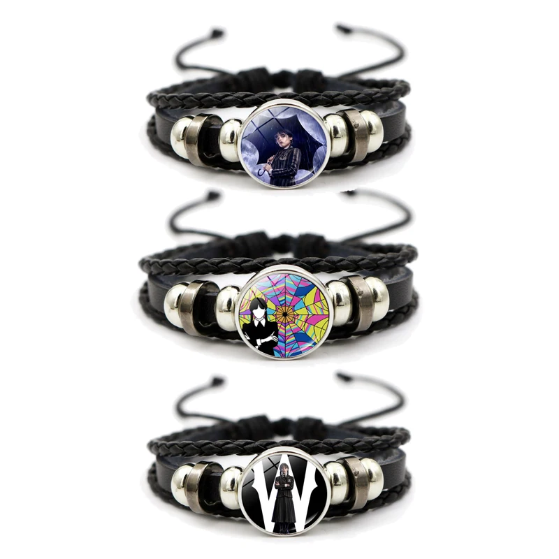 25 Types Wednesday Addams Leather Bracelet Bangle for  Men Women American TV Shows Fine Jewelry Collections Fans Birthday Gift