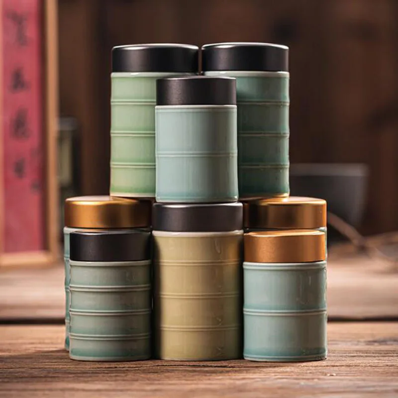 

Celadon Tea Caddy Travel Mini Easy to Carry Sealed Storage Tea Jar Ceramic Crafts Tea Storage Bottle Teaware Home Decor