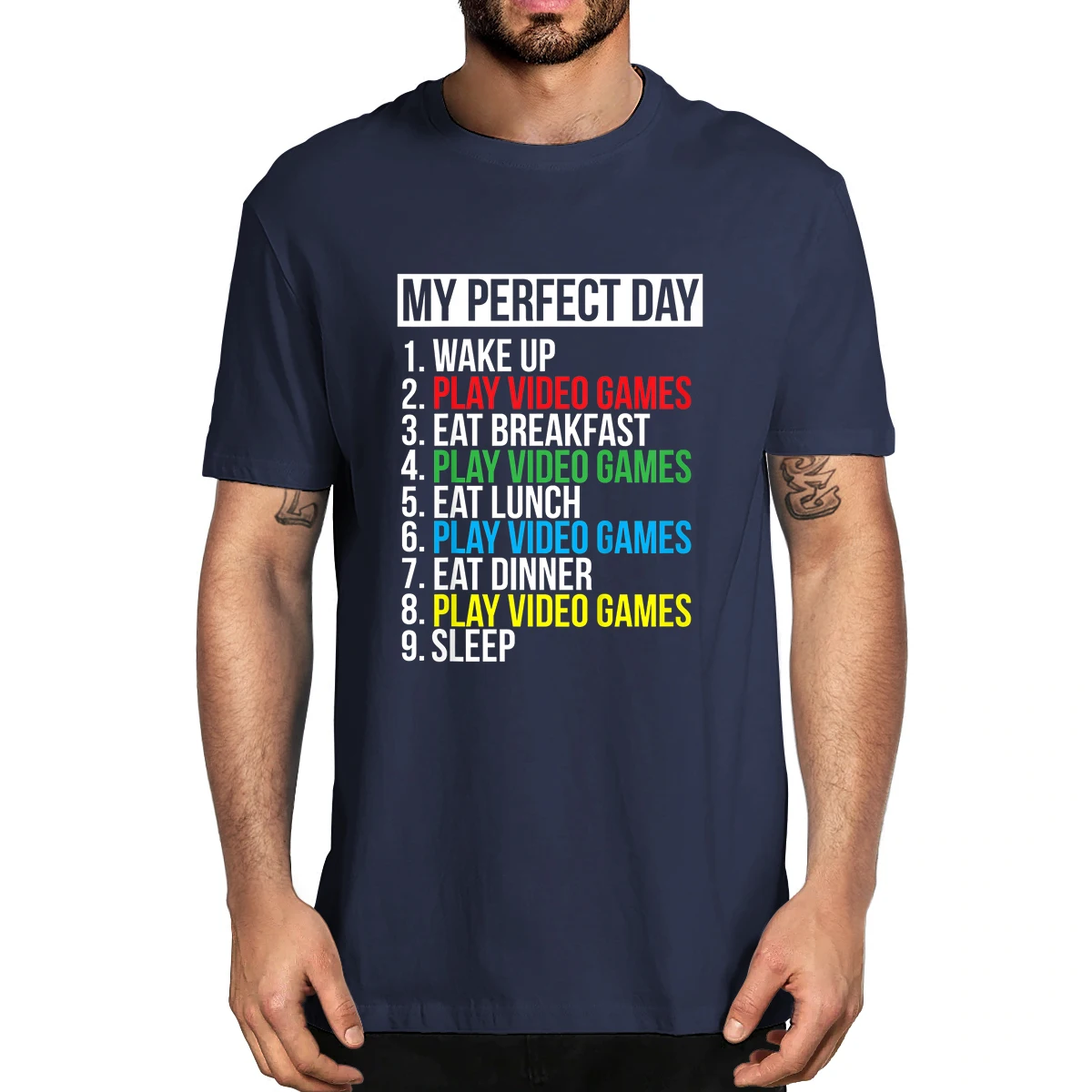 

XS-5XL 100% Cotton My Perfect Day Video Games Funny Cool Gamer Gift Funny Men's Novelty Graphic T-Shirt Tee Casual Streetwear
