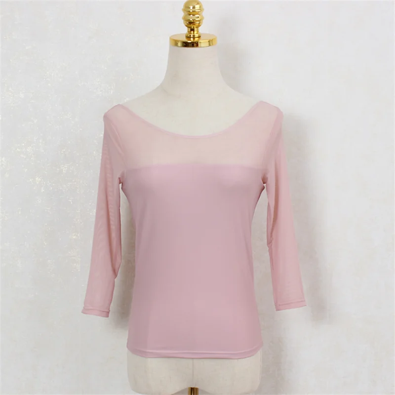 

High Quality Women Fitness Costumes Stage Performance Clothing Sports Practicing Soft Round-neck Gauzy Shoulder Yoga Base Shirt