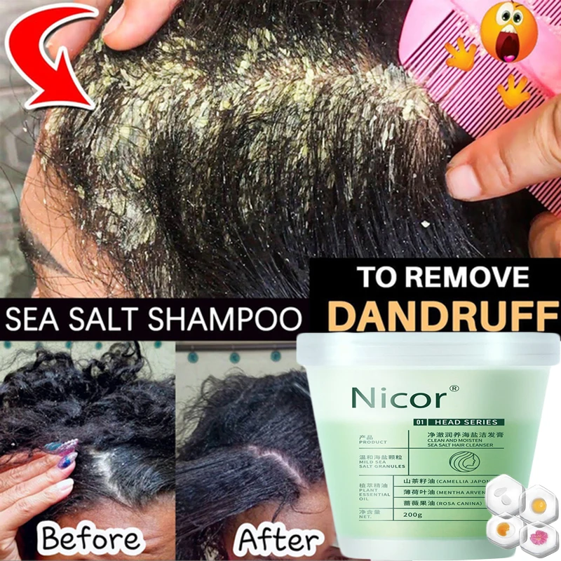 

200g Powerful Dandruff Scrub Cream Natural Sea Salt Shampoo for Itching Scalp and Dandruff Control Oil Refreshing Hair Care