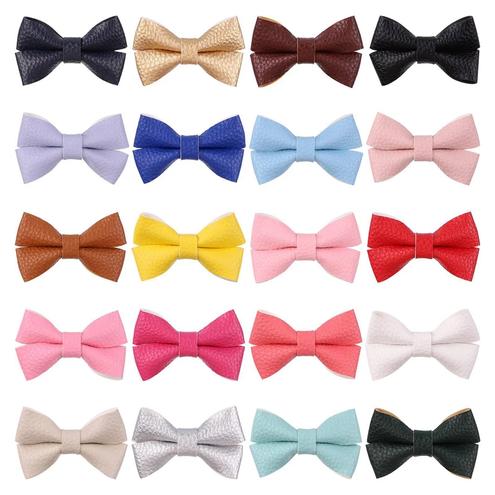 

Solid Color Leather Bows Hair Clip for Kids Girls Bowknot Ribbon Covered Safety Clip Hairpins Handmade Headwear Hair Accessories
