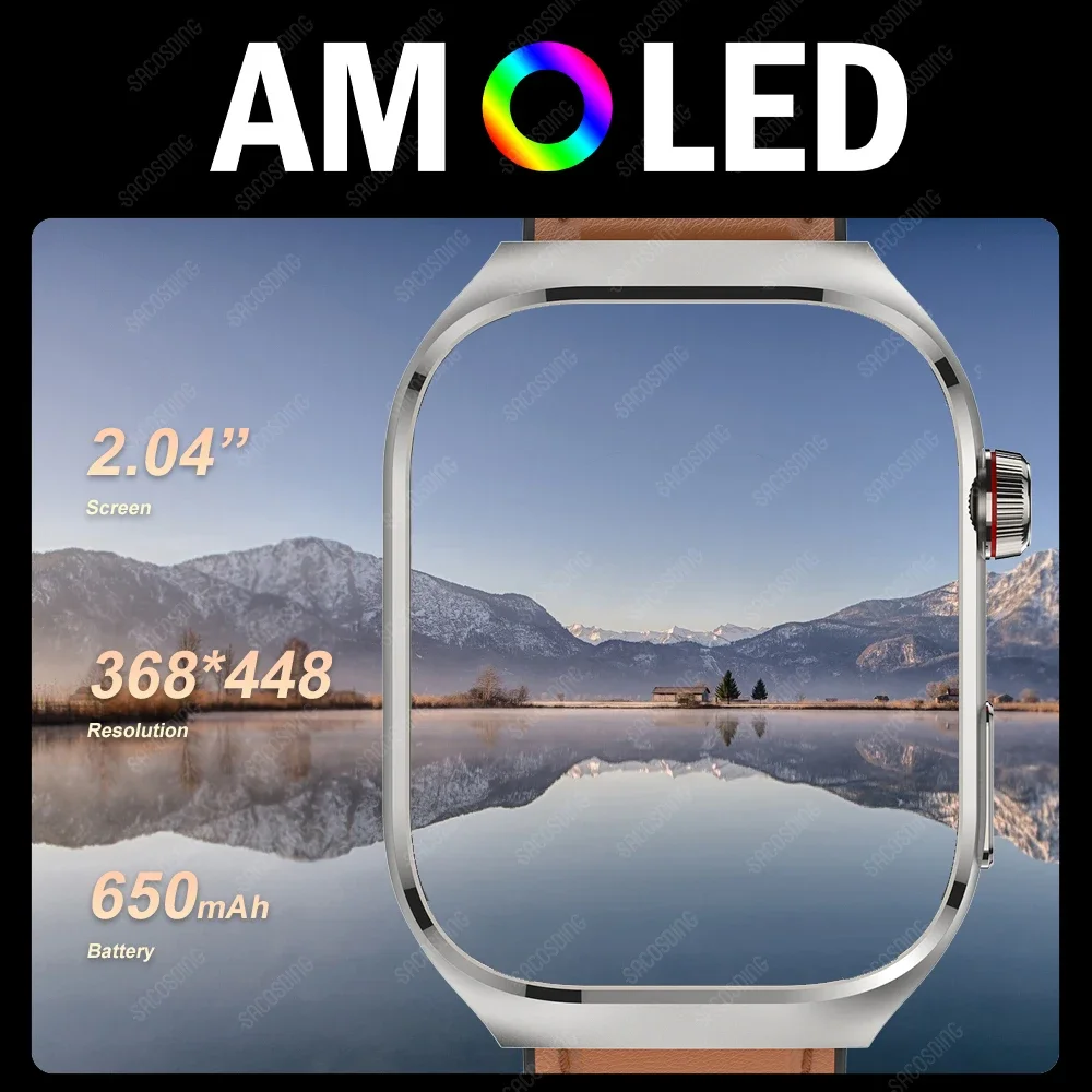 Смарт-часы AMOLED 2 04 дюйма Bluetooth тест на уровень сахара в крови