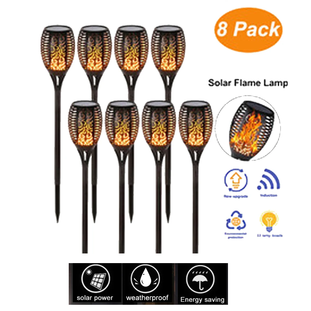 

2-8pcs solar flame lights outdoor waterproof led For garage outdoor flower solar Landscape Lawn led tiki torches flickering L