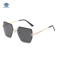 teenyoun fashion square cut sunglasses luxury brand metal rimless glasses frame fashion uv resistant sun glasses women