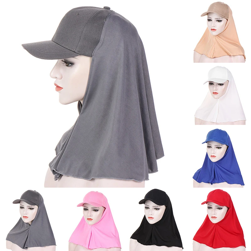 

Women Turban Hat Shawl Bandana Baseball Cap Hijab Baseball Hat Sun Protection Hijab Scarf 2-piece Set Sports Style Women Sun Cap