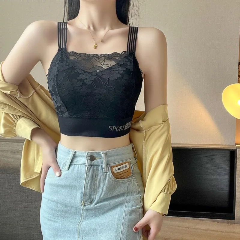 

Large Size Lace Beautiful Back Bra Gathered Sexy Suspenders Wrapped Chest Breathable Outer Wear Inner Tube Top for Women