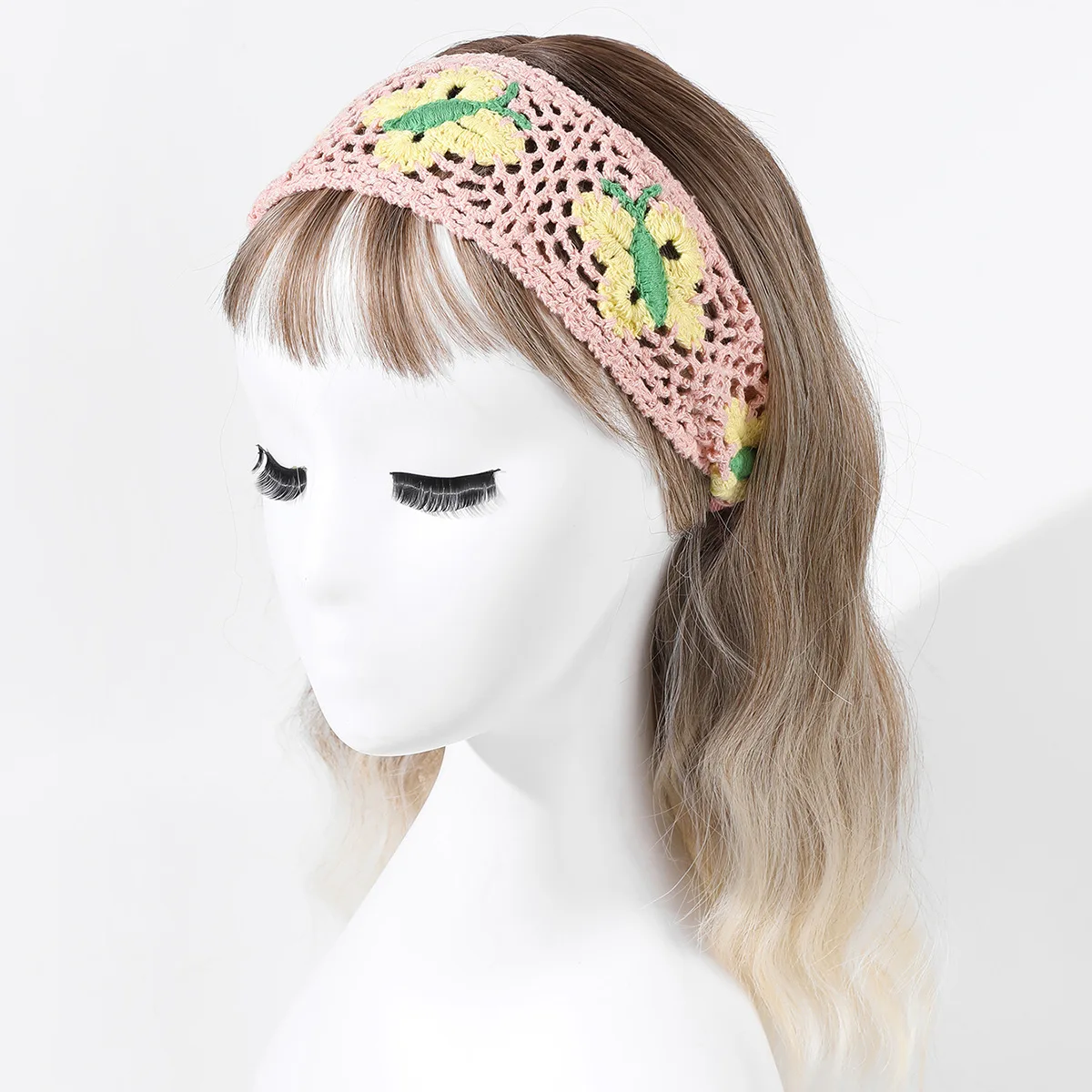 

Rainbow Print Knit Braided Headband Women Hollow Knitted Elastic Hairband Printed Boho Crochet Girls Sweet Hadwrap Accessories
