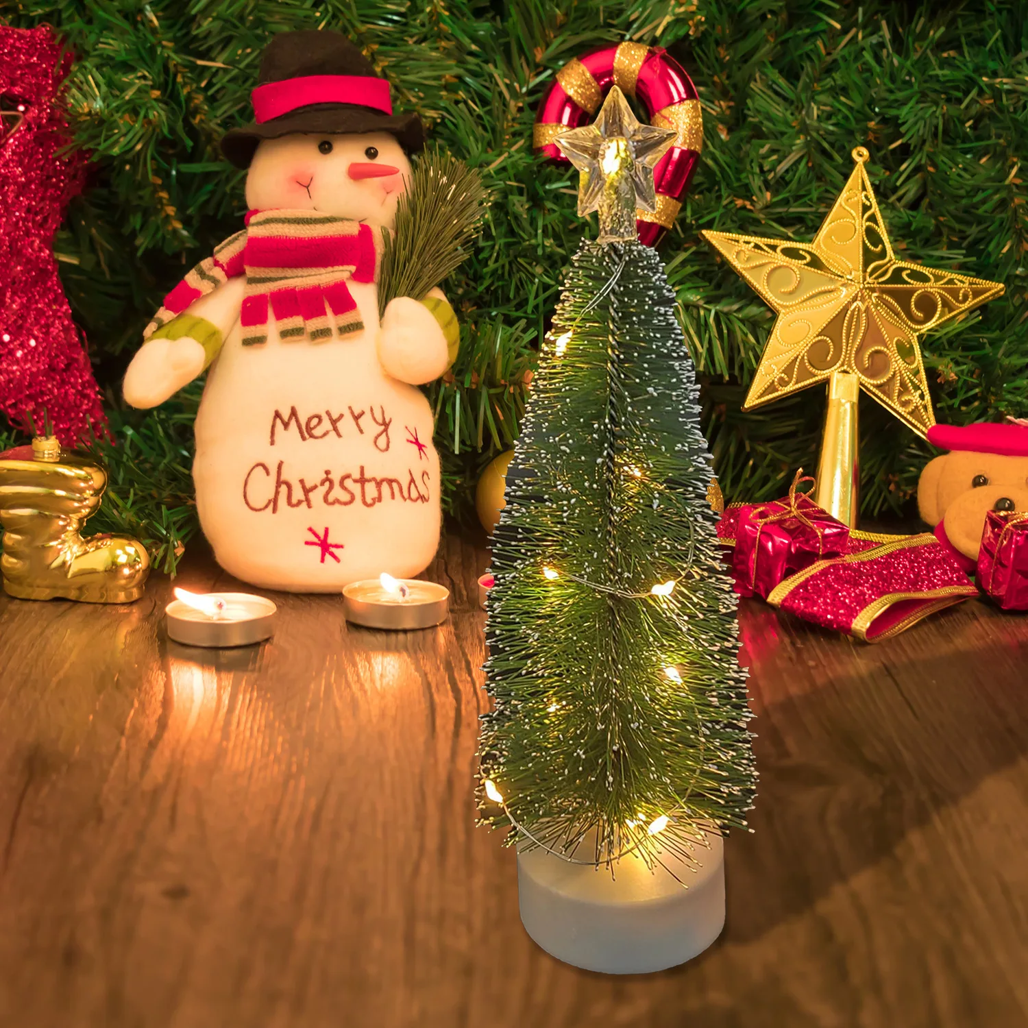 LED Christmas Tree Lights 3pcs set Christmas Decoration 2023 for Room Warm Navidad mini Led Lights 16.5cm 19.5cm 21.0cm