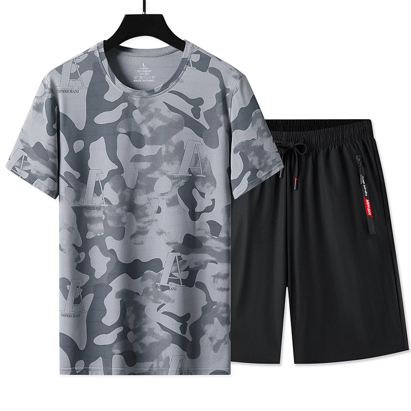 

T-shirt + Shorts 2023 Summer Fashion For Men Set Two Piece Print Tracksuit Hip Hop Streetwear Running Sport Oversize 8XL Clothes