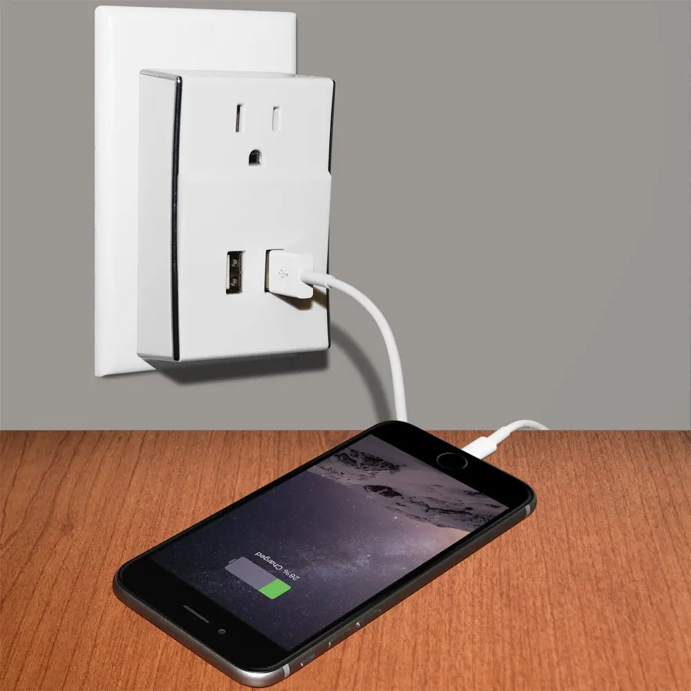 

Dual Port 2.1 Amp and 1 Amp USB PLATE eXtender Power Wall Charger