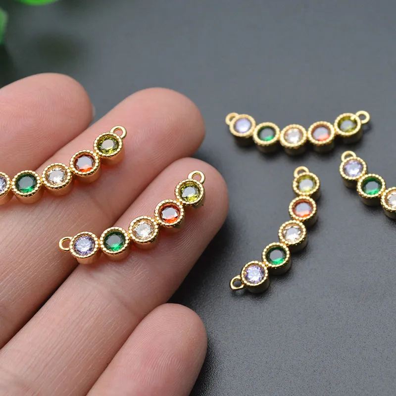 20pc Multi Bright Rainbow Color Zircon Beads Curved Tube Two Loops Jewelry Connector Metal Charms for Necklace Bracelet making