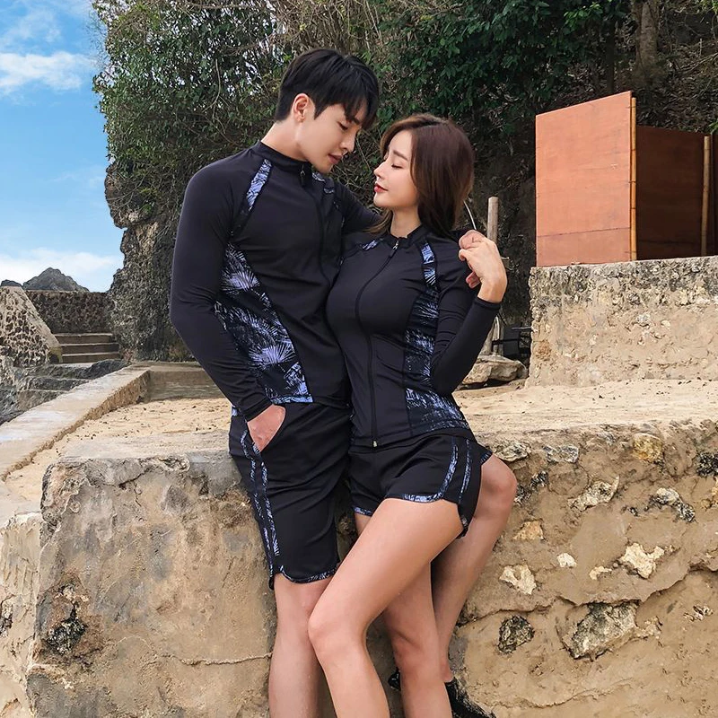 

Korean Lady's 5 Pcs Men's 3 Pcs Swimwear 연인 긴팔 Quick-Dry Bodysuit Long-sleeved Trousers Lovers Long Sleeve Rashguard Running