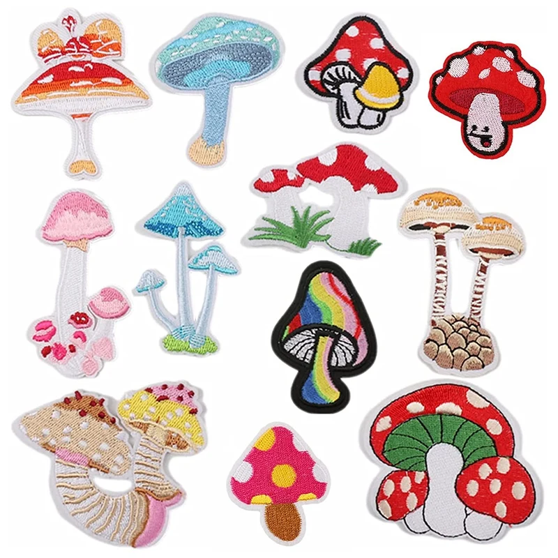 

12Pcs Mushroom Patches Iron On For Clothing Pants Shoes Curtain, DIY Mushroom Embroidery Patch Sewing Craft Decoration