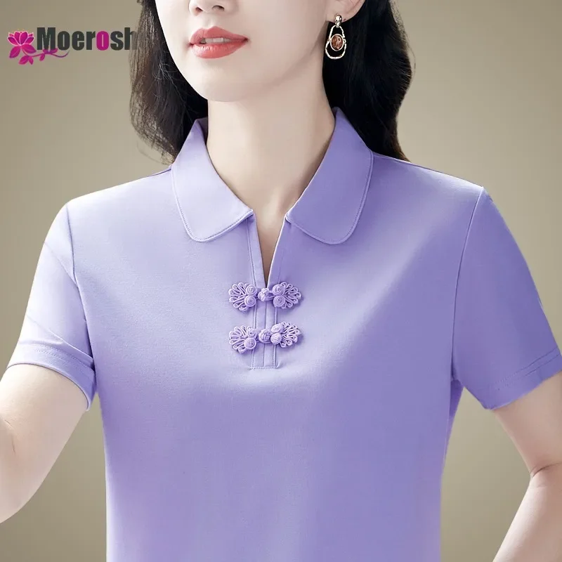 Рубашка-поло с коротким рукавом в китайском стиле женские топы женская летняя