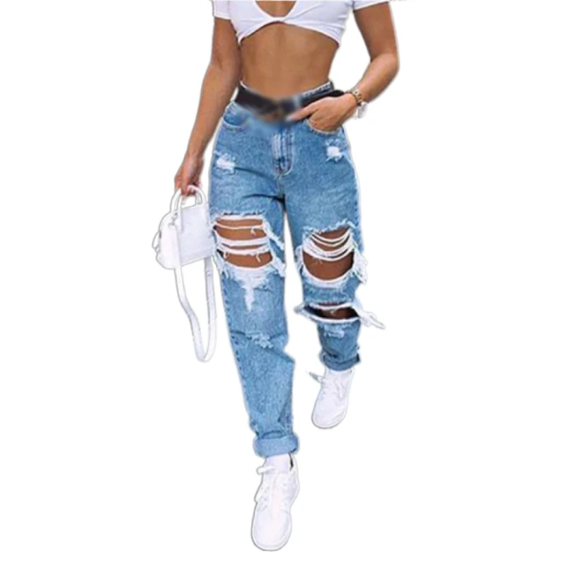 

Spring And Autumn Women's Ripped Jeans High Waist Loose Straight Pants Hole Hip Hop Pants Women'S Jeans Y2K High Street Jeans