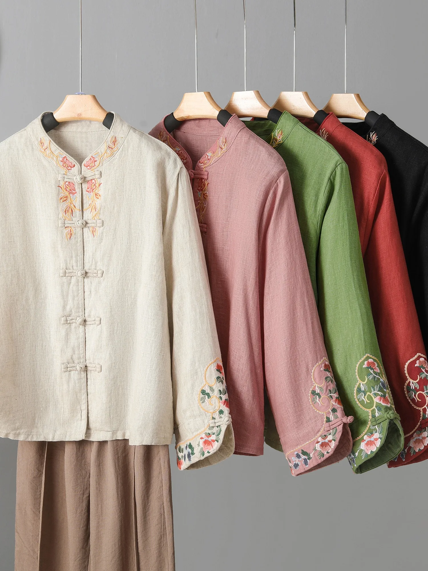 Рубашки из хлопка и льна с вышивкой в китайском стиле женская осенняя одежда