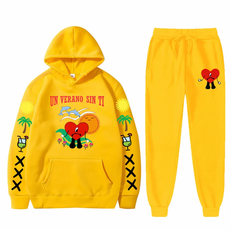 

Bad Bunny Baju Olahraga Pria Baru Tren Hoodie Set 2 Buah Berkerudung Baru Kaus + Celana Olahraga Pakaian Jogging Pakaian Pria