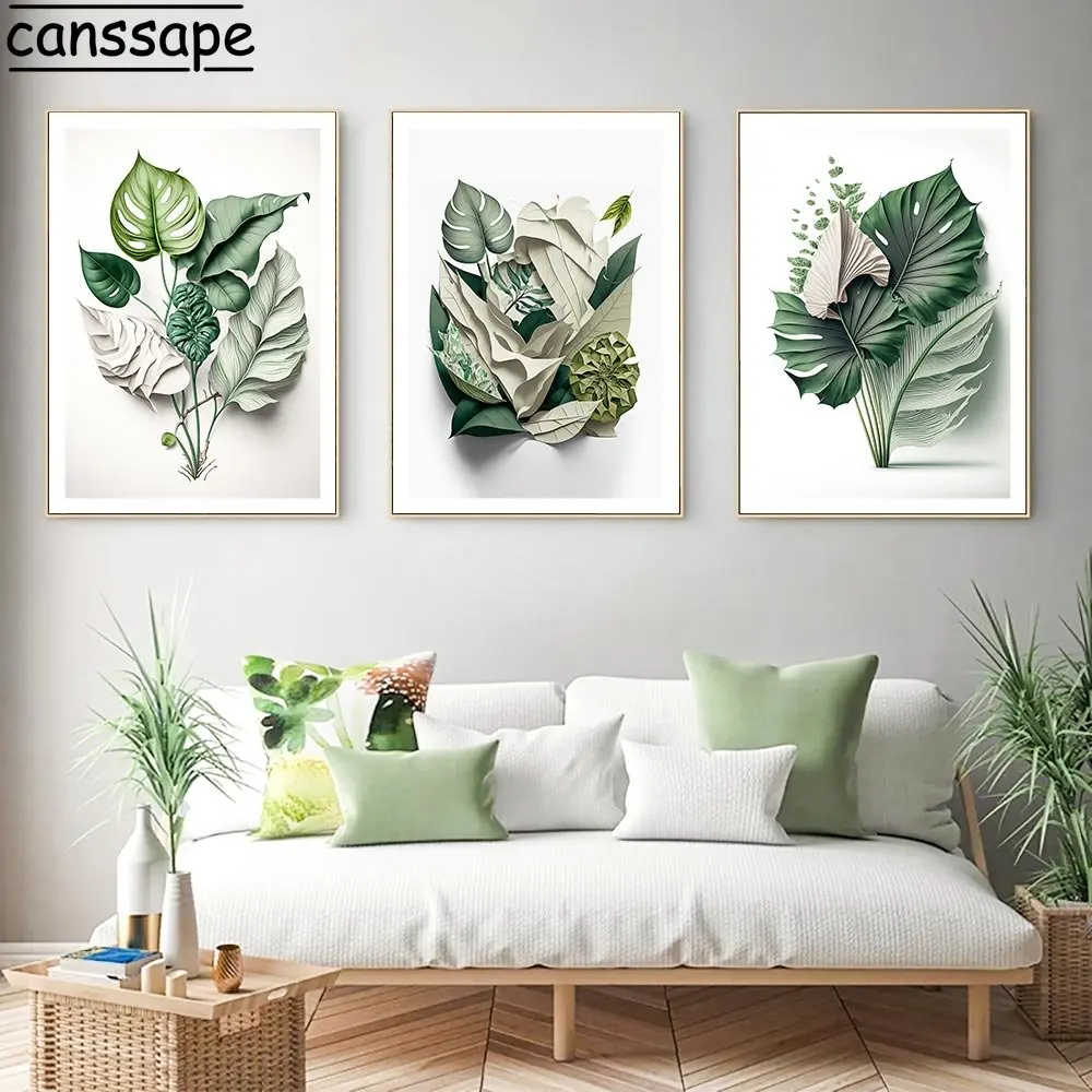 

Настенный плакат с зелеными листьями и принтом растений, современные картины на холсте с изображением пальмы, банана, Листьев, декор для гостиной в скандинавском стиле